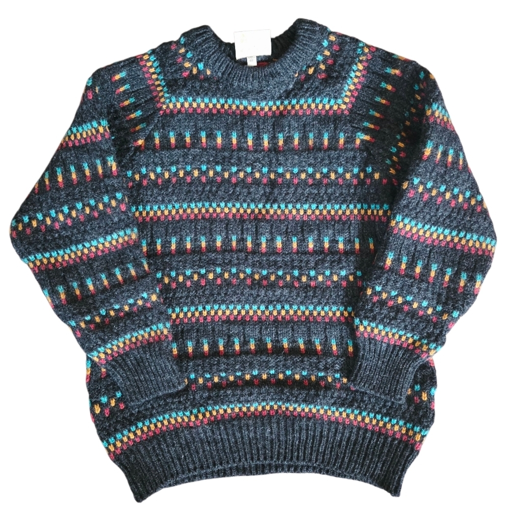 Cozy Multicolor Patterned Crewneck Sweater - Dark Gray